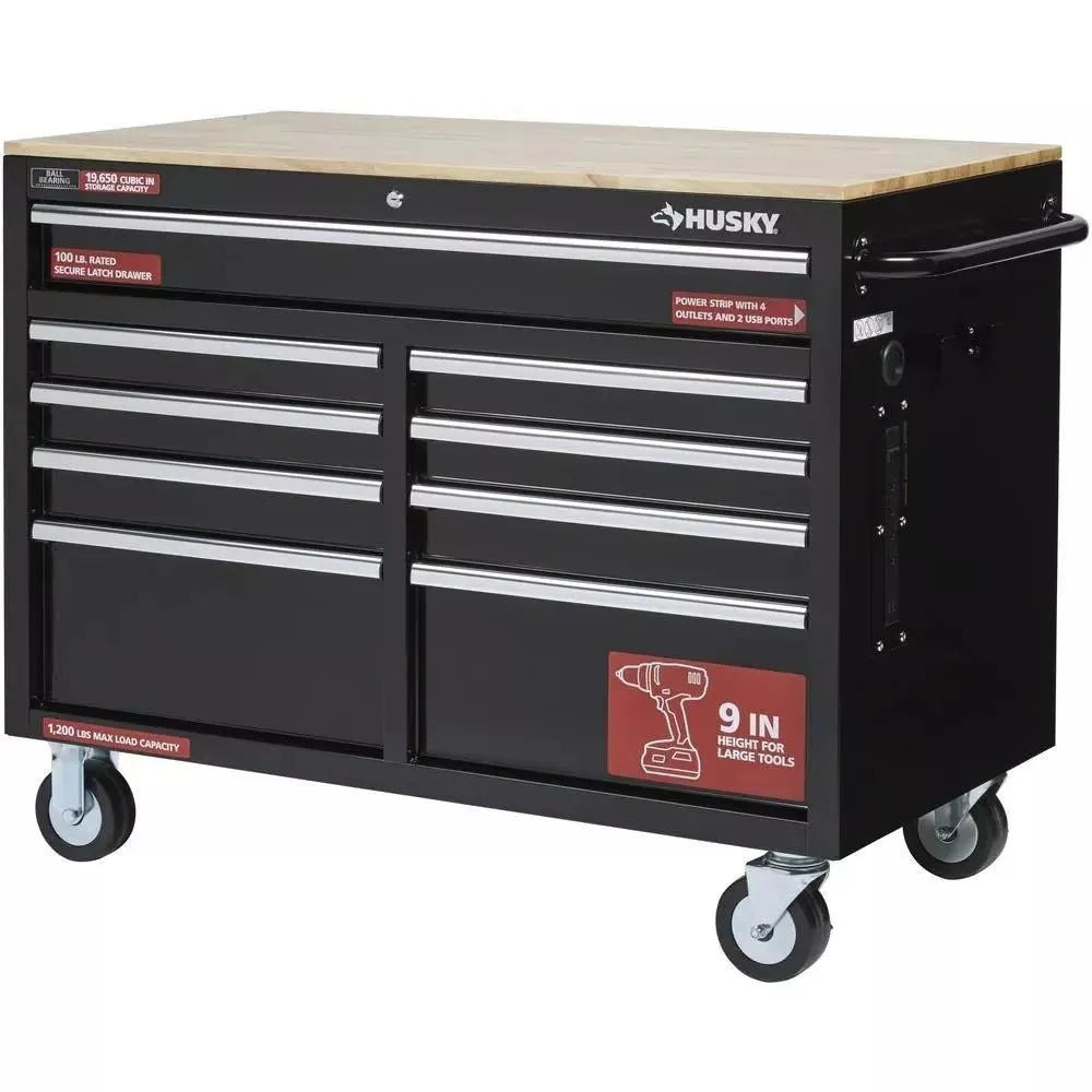 46 in w x 24 in d 9 drawer gloss black deep tool chest mobile workbench 5