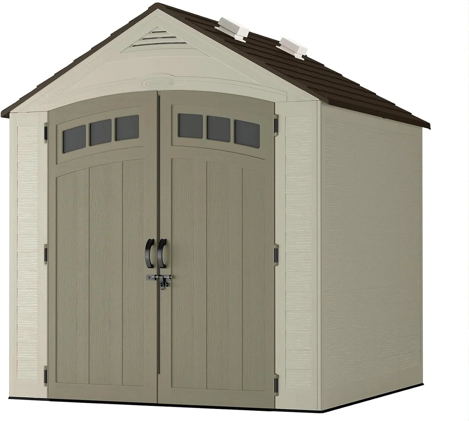 7x7 storage shed with multi wall resin panels 4 skylights illumivent system and pad lockable doors 84quot d x 84quot w x 98 h